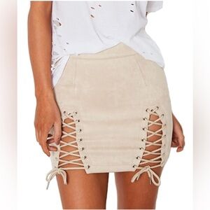 Stylish Lace-Up Faux Suede Tan Skirt. Size small.